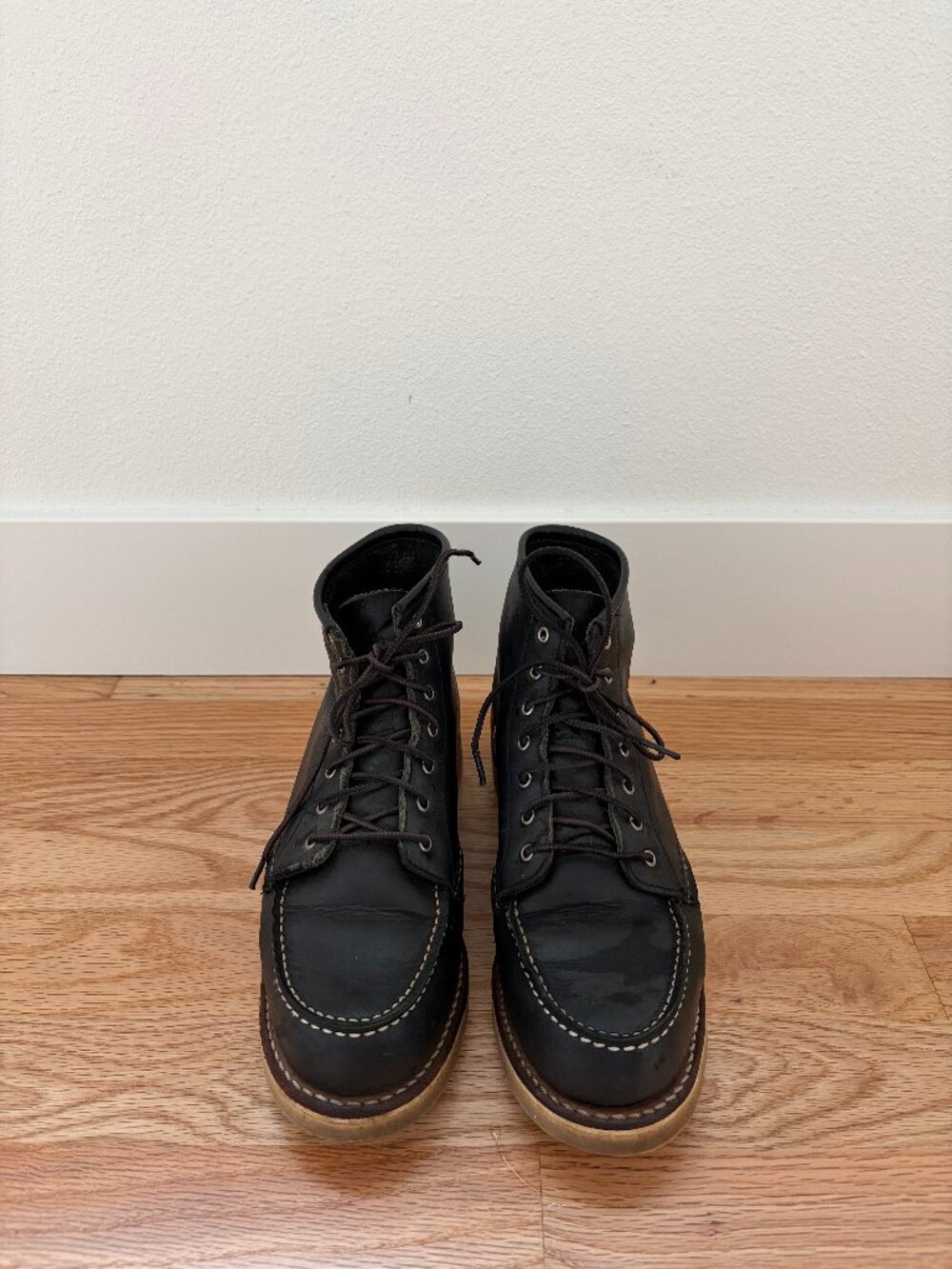 Red Wing Black Leather Moc Toe Boots Made in USA Size 8